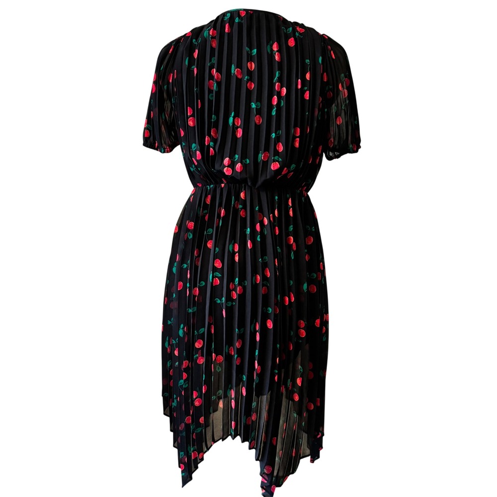 The Kooples Paris Preppy Cherry Print Pleated Asymmetric Dress Midi Size 0 - Picture 2 of 9